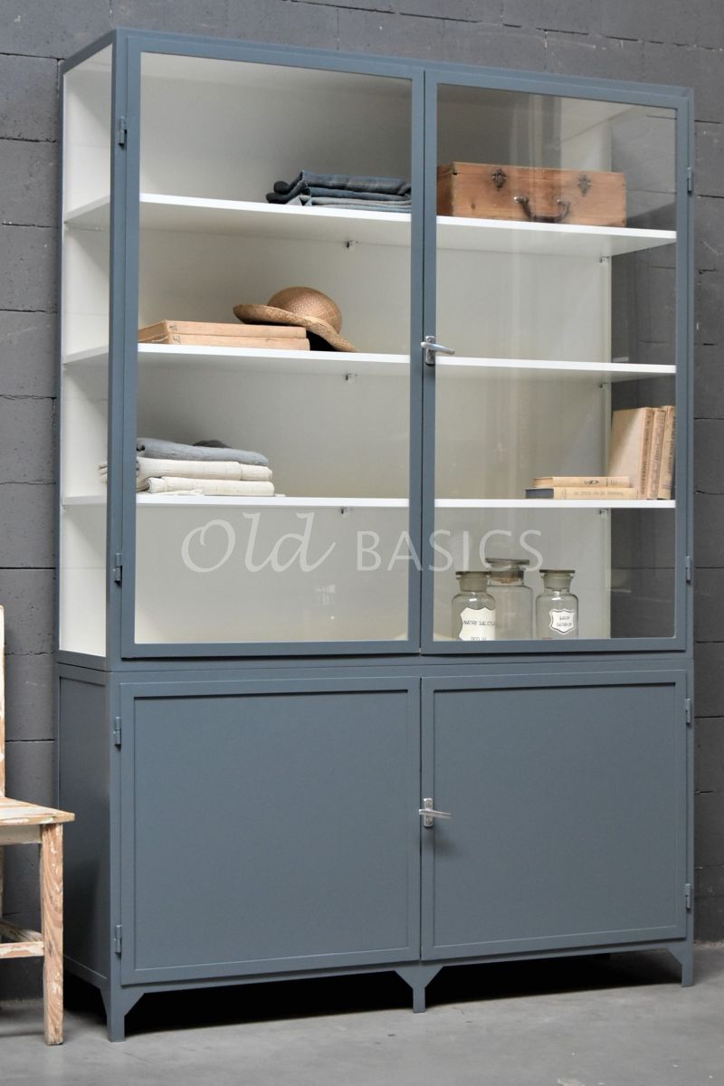 Apothekerskast Demi, 2 deuren, RAL7031, blauw, grijs, materiaal staal